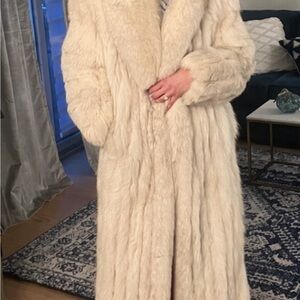 Saga Furs Luxurious Cream Teddy Coat real fur silver blue fox maxi coat.